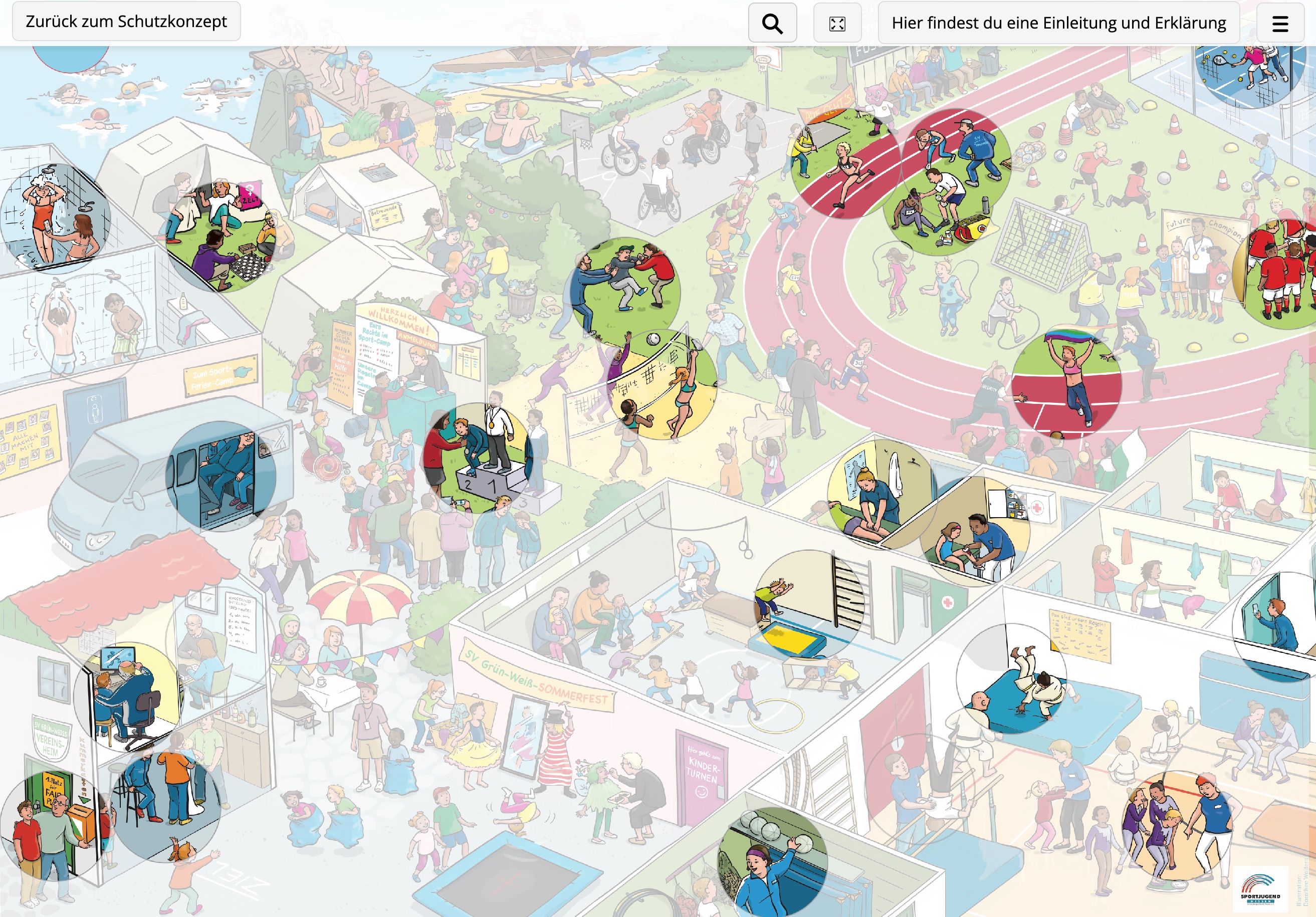Screenshot des interaktiven Wimmelbild-Tools des Schutzkonzeptgenerators